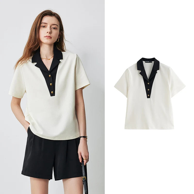Vibrant Color Block Polo Collar T-Shirt