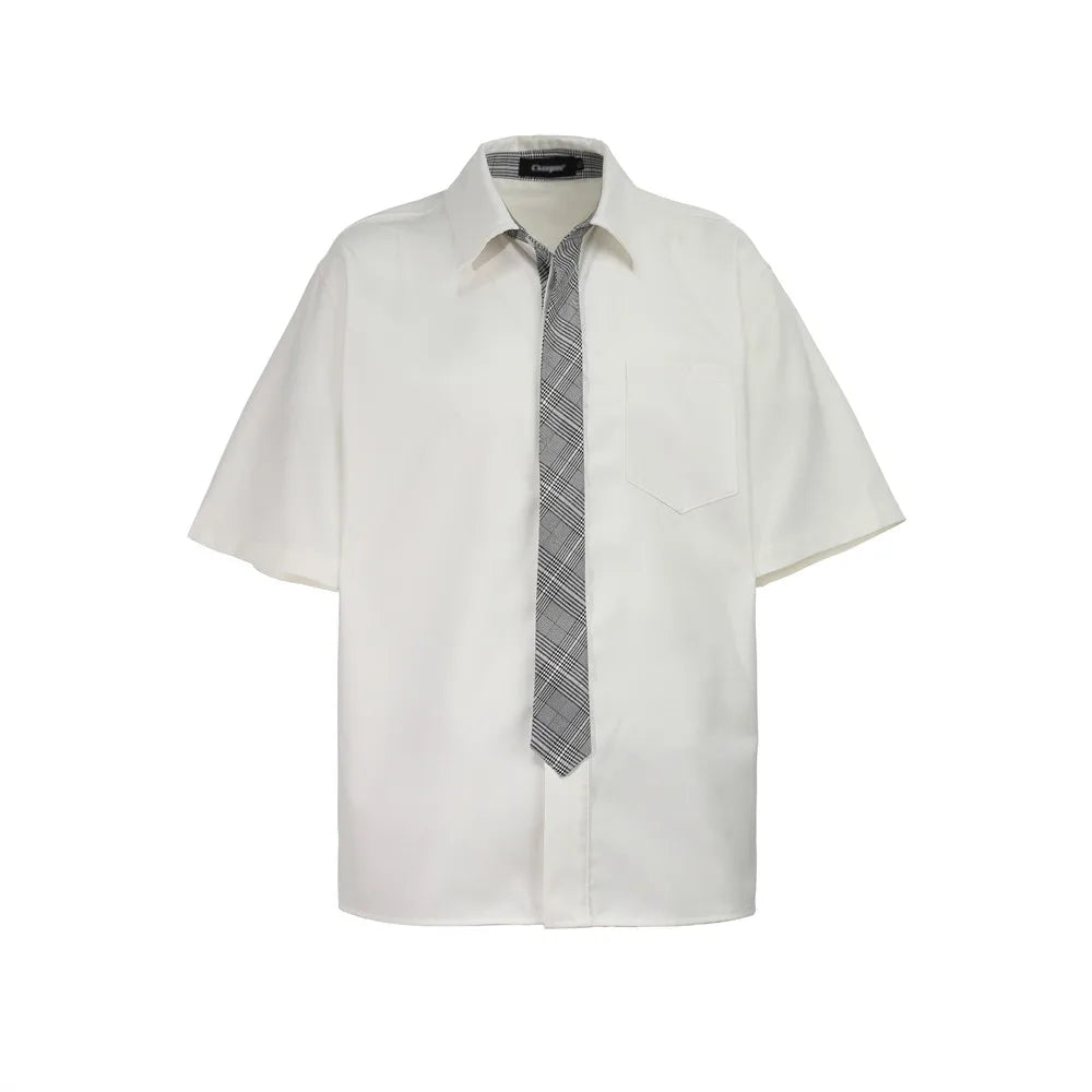 Retro Solid Color Pocket Short Shirt