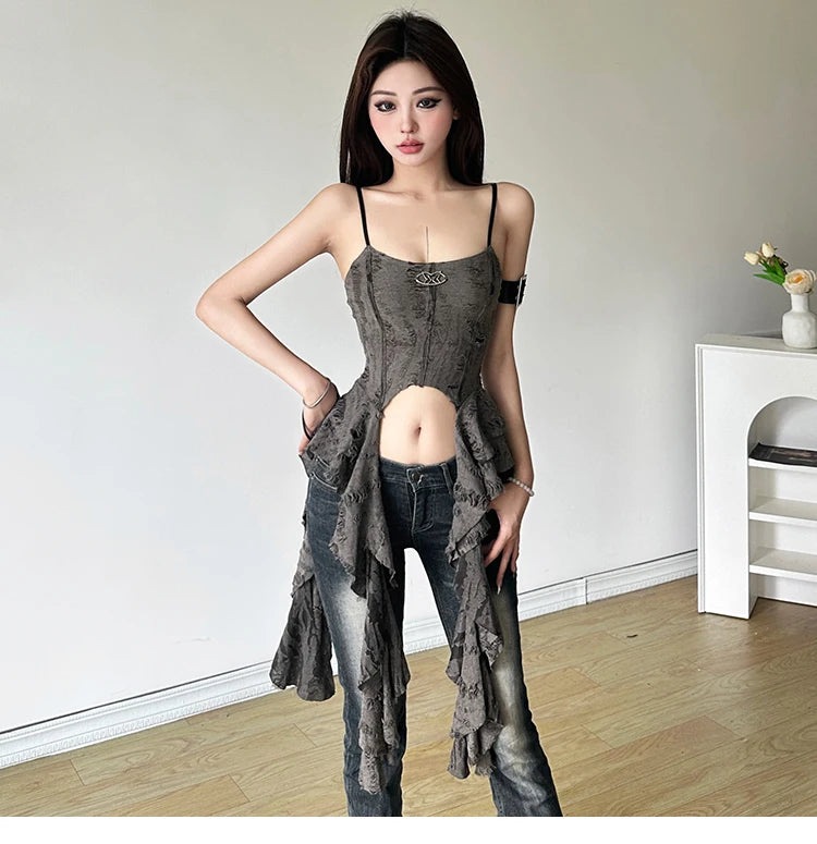 Ruched Satin Corset Crop Top