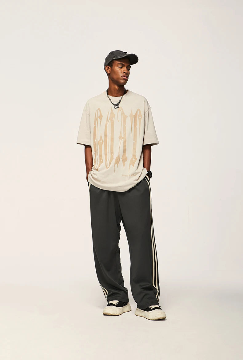 Elastic Waist Striped Straight Leg Pants