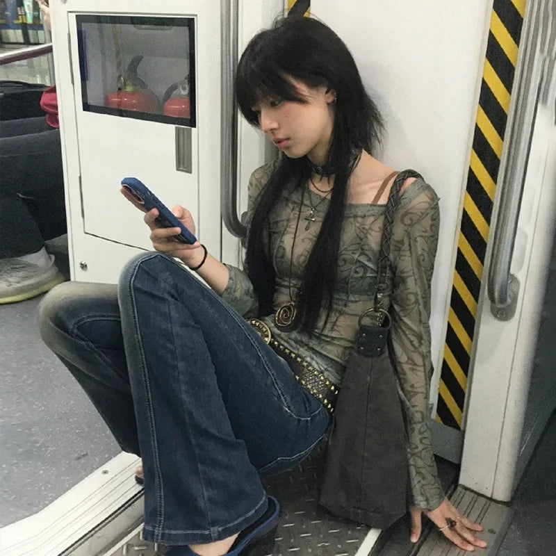 Grunge Aesthetic Mesh Japanese Sheer T-Shirt