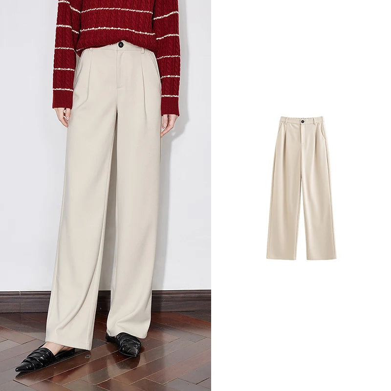 Mid Waist Woolen Workwear Pants