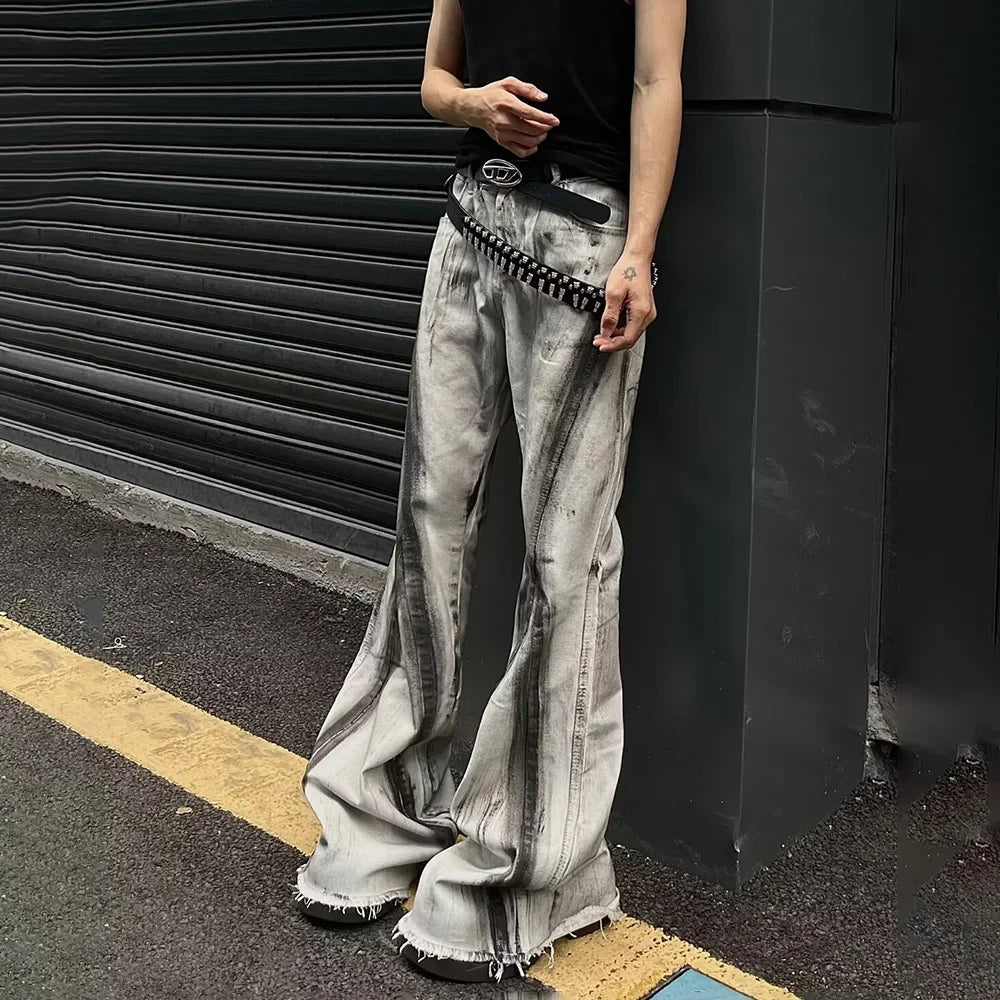 Retro Gradient Flared Denim Trousers Jeans