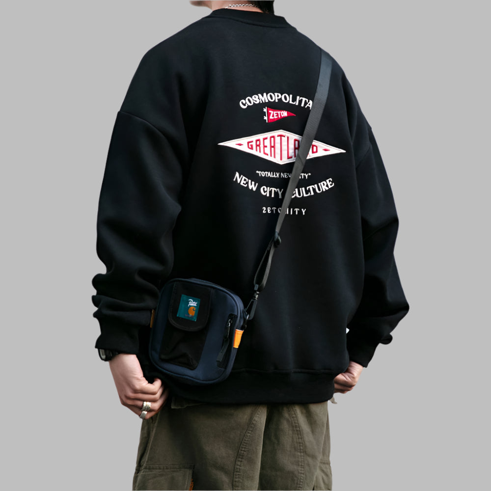 Trendy Japanese Letter Embroidery Sweatshirt