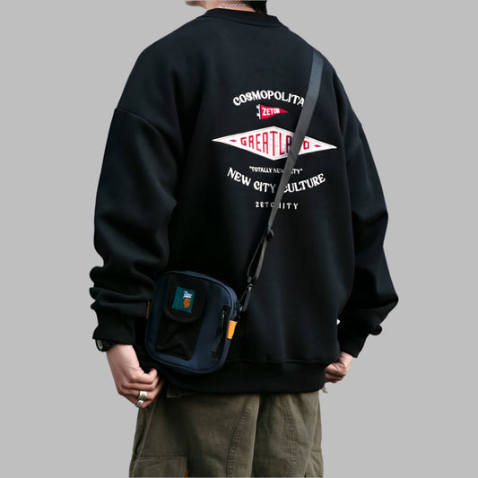 Trendy Japanese Letter Embroidery Sweatshirt
