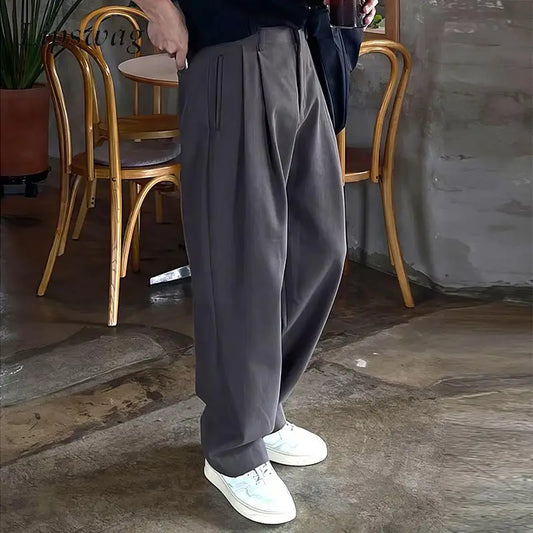 Vintage Pleated Straight Loose Suit Pants