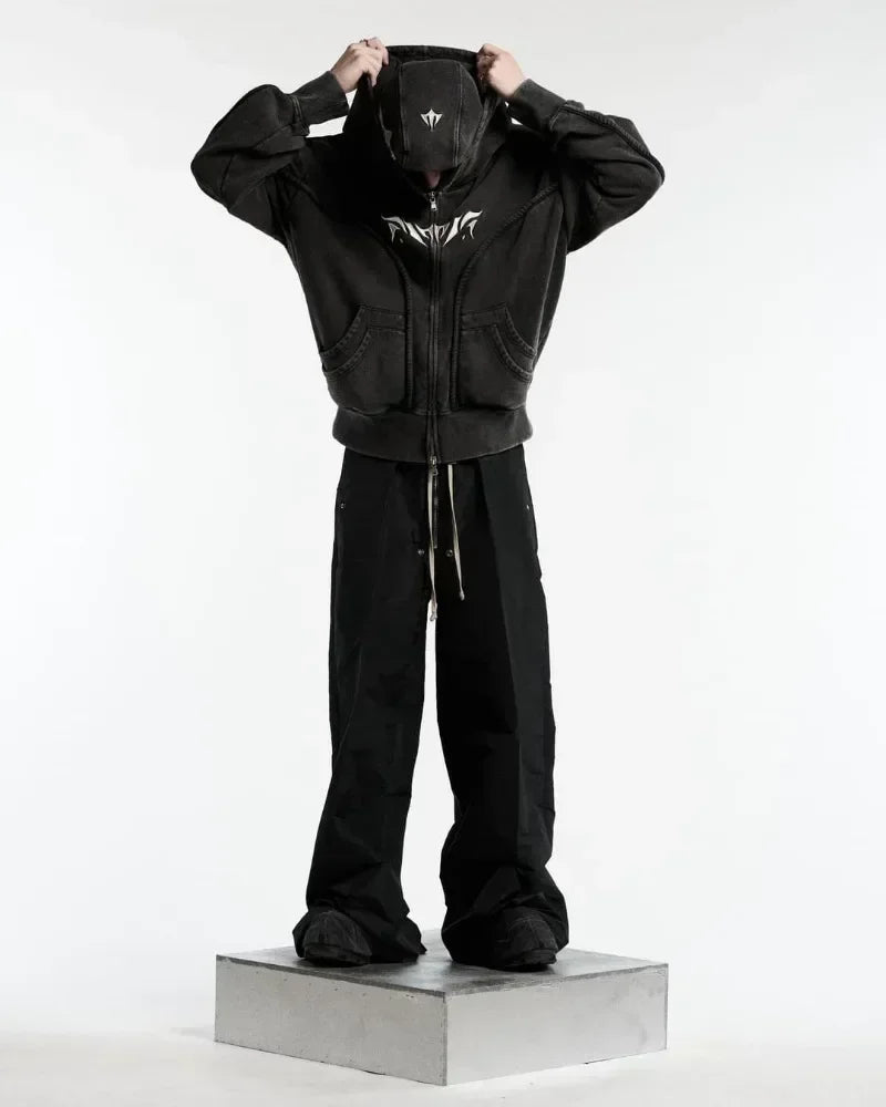 Oversized Embroidered Ninja Zip Up Shirt