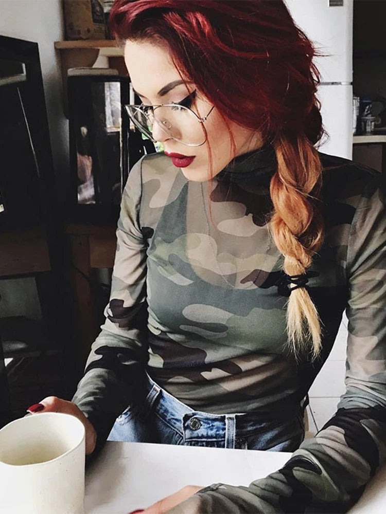 Green Camouflage Vintage Long Sleeve T-Shirt