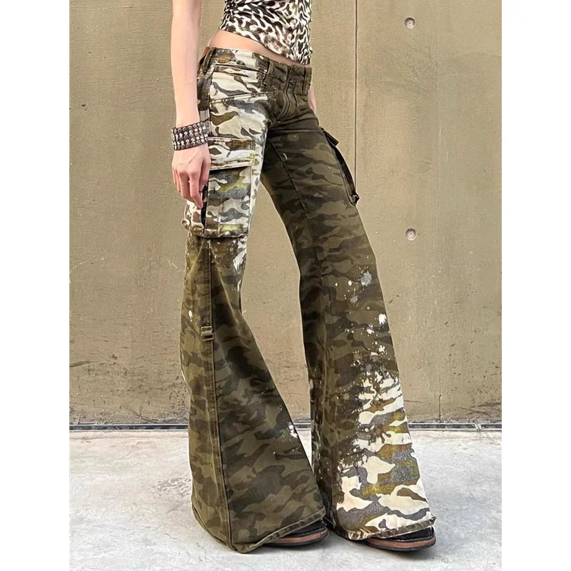 Vintage Camouflage High Waisted Wide Jeans