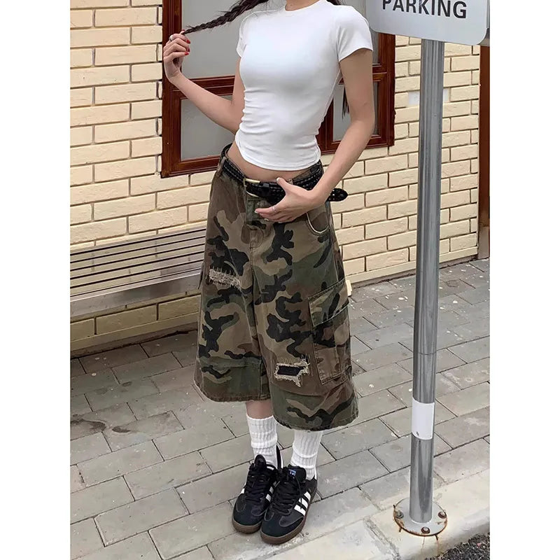 Retro American Camouflage Denim Summer Jorts