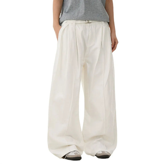 Solid Color Pleated Spliced Wide Pants