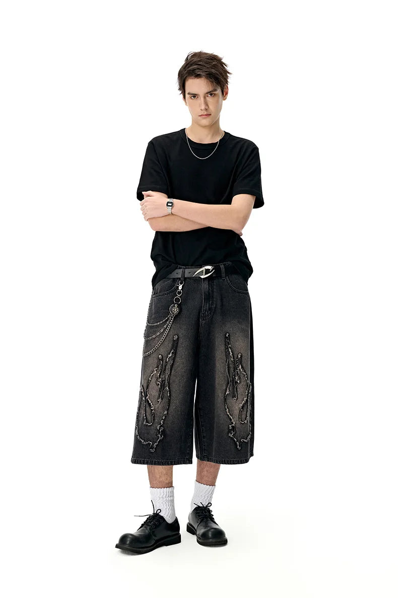 Vintage Patchwork Washed Denim Shorts