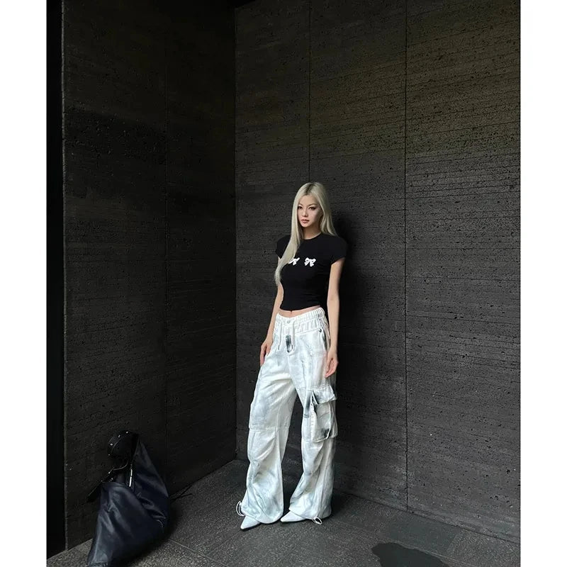 High Waist White Cargo Jeans