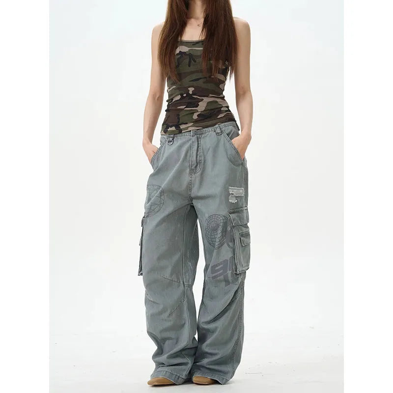 Vintage Oversize Grey Cargo Jeans
