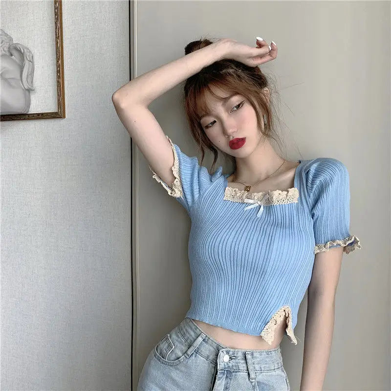 Spicy Girl Square Neck Lace Shirt