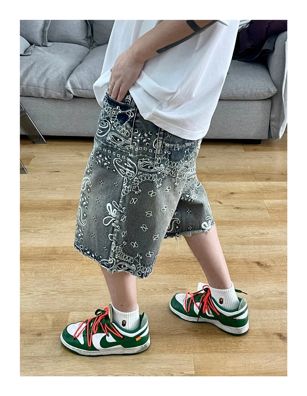 Vintage Cashew Print Raw Edge shorts