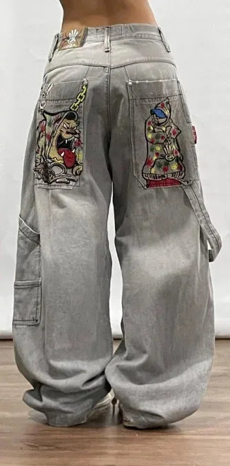 Solid Color Washed Baggy Jeans