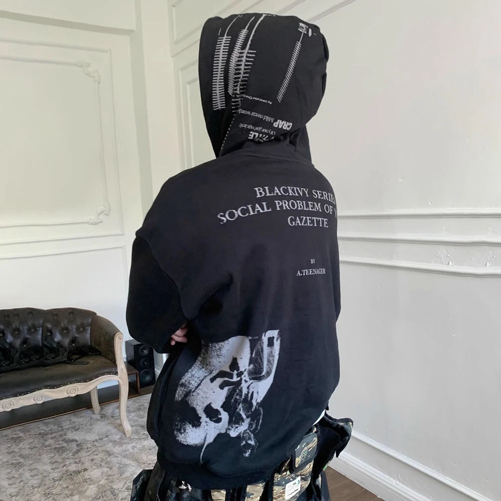 Gothic Punk Zipper Hoodie Autumn Shirt