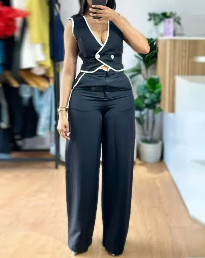 Summer Casual V-Neck Buttoned Vest Pants