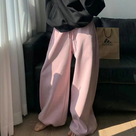Black Oversized Fleece Joggers Wide Pants
