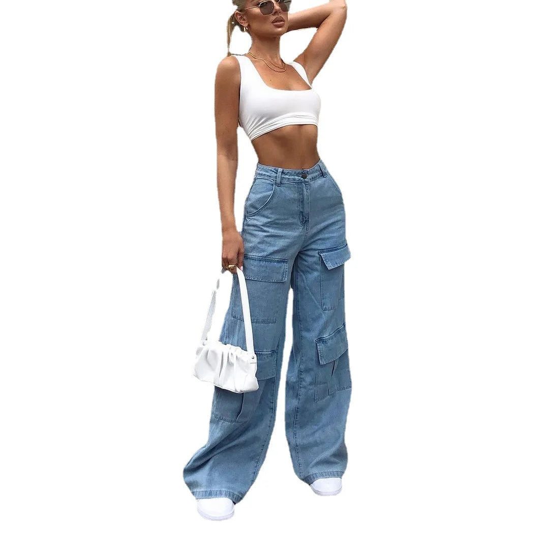 Wide Leg Cargo Denim Jeans