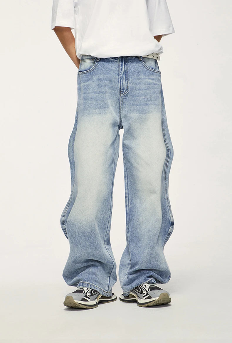 Vintage Washed Blue Denim Wide-Leg Jeans