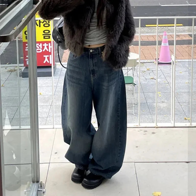Vintage Baggy Blue Cargo Wide Jeans
