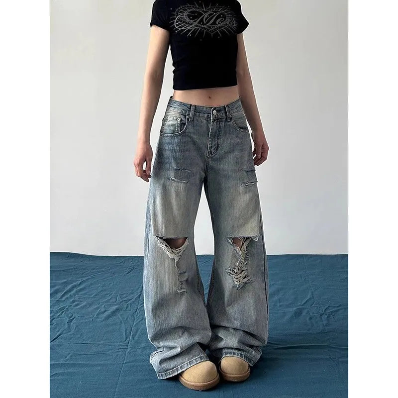 Vintage Baggy Ripped Wide Leg Jeans