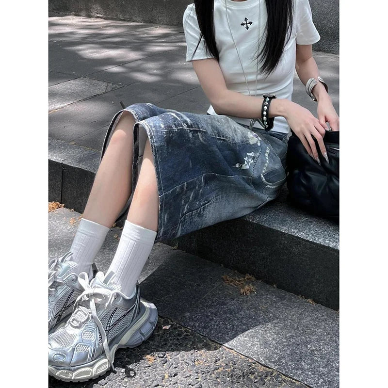 Blue Vintage Star Print Baggy Shorts
