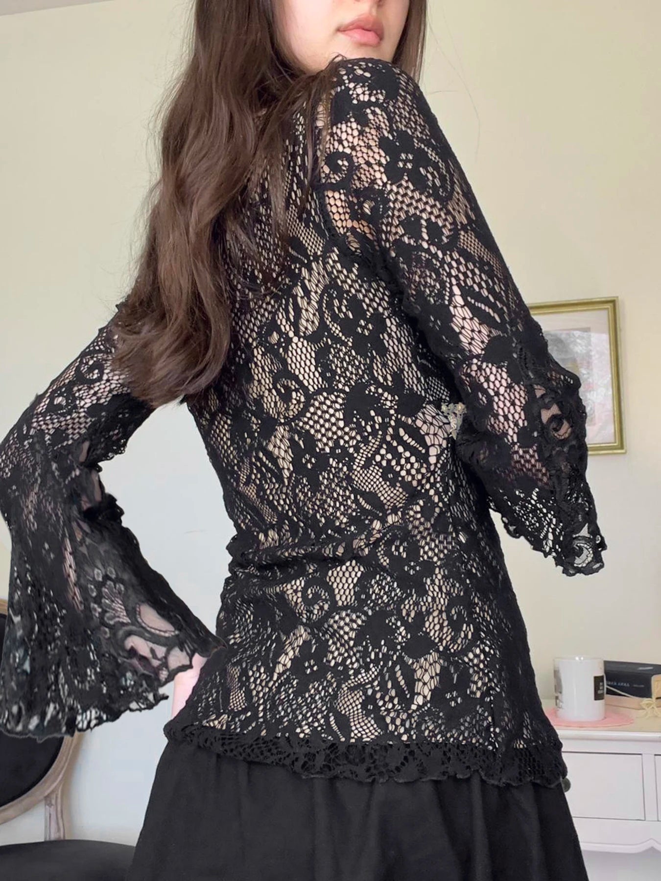 Floral Lace Tie Front Flounce T-Shirt