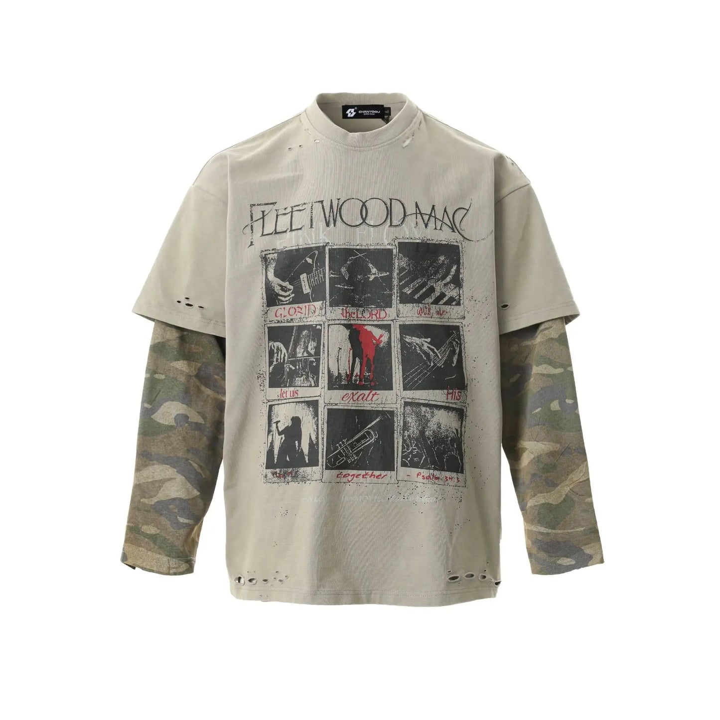 Retro Distressed Graphic Print Long T-Shirt
