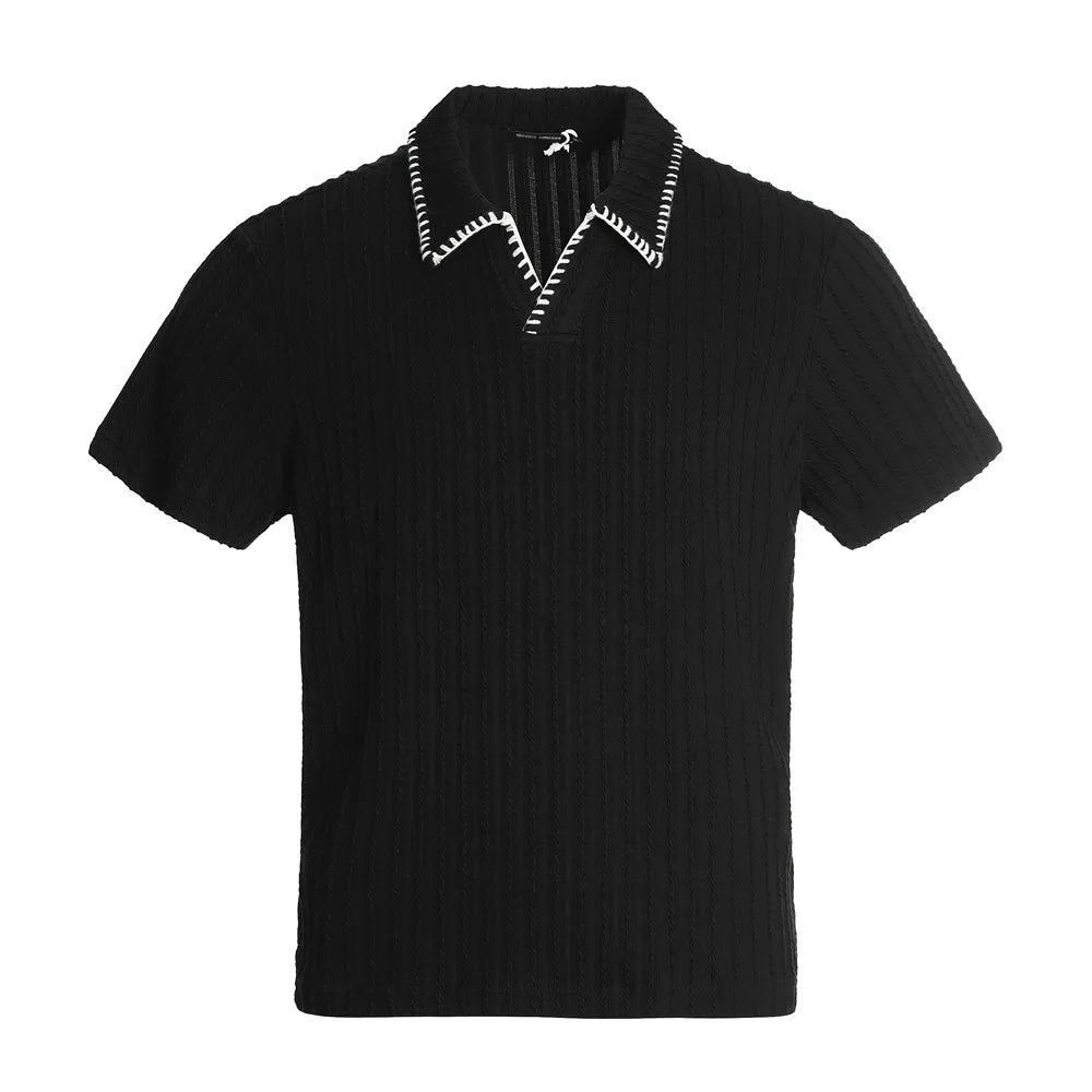 Loose Knitted Lapel Short Sleeve T-Shirt