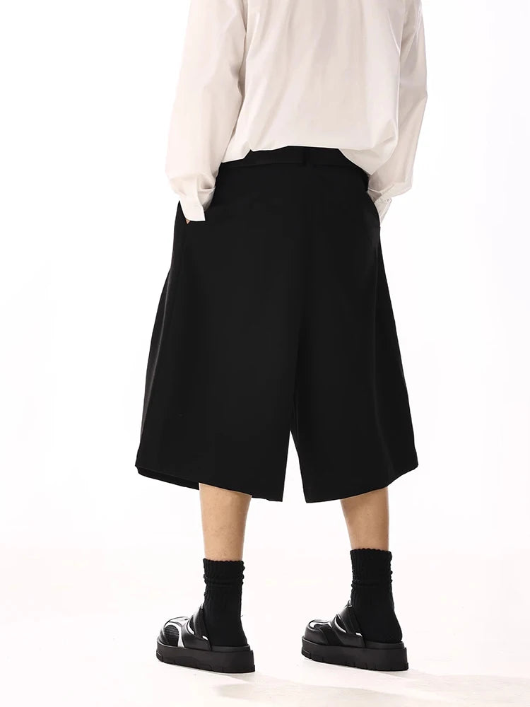 Black Wide Leg Suit Shorts