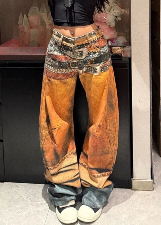 Vintage Black Gothic Dragon Print Jeans