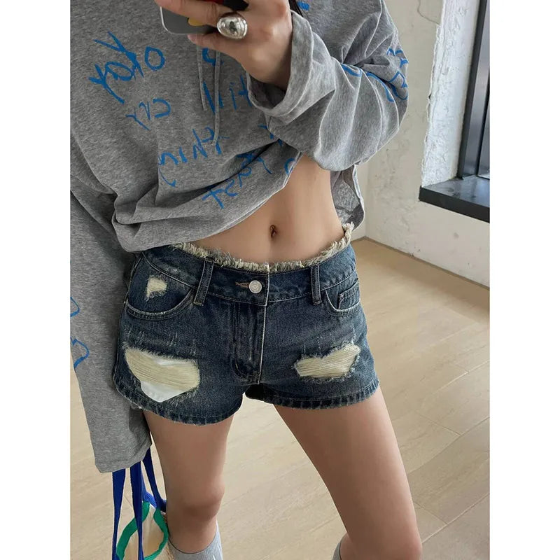 Vintage Washed Ripped Denim High Shorts