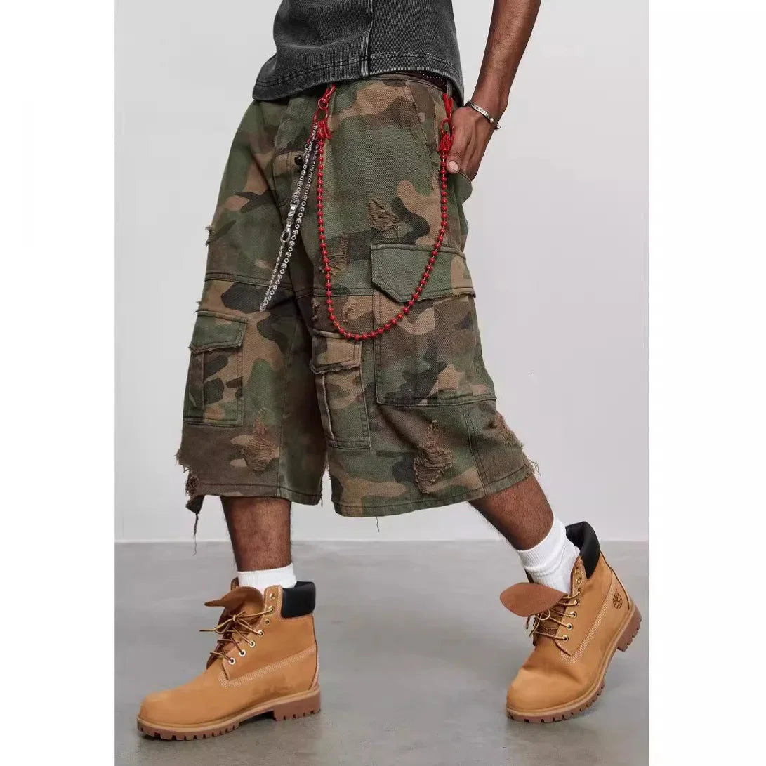 Distressed Camo Wide Leg Cropped shorts