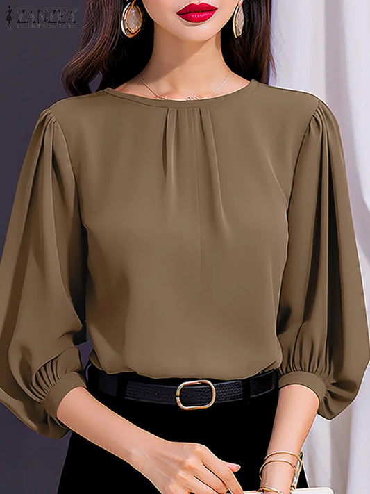 Chic Lantern Sleeve Solid Blouse