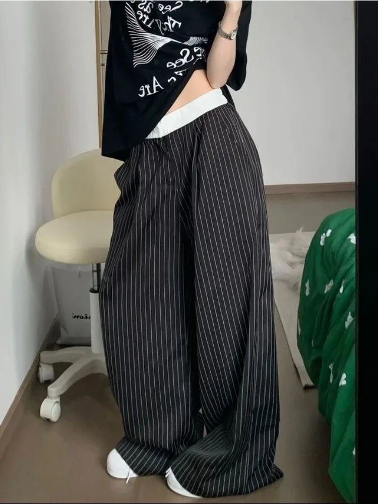 Elegant High Waist Striped Suit Pants