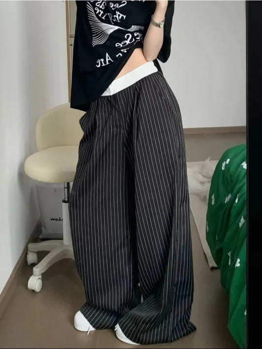 Elegant High Waist Striped Suit Pants