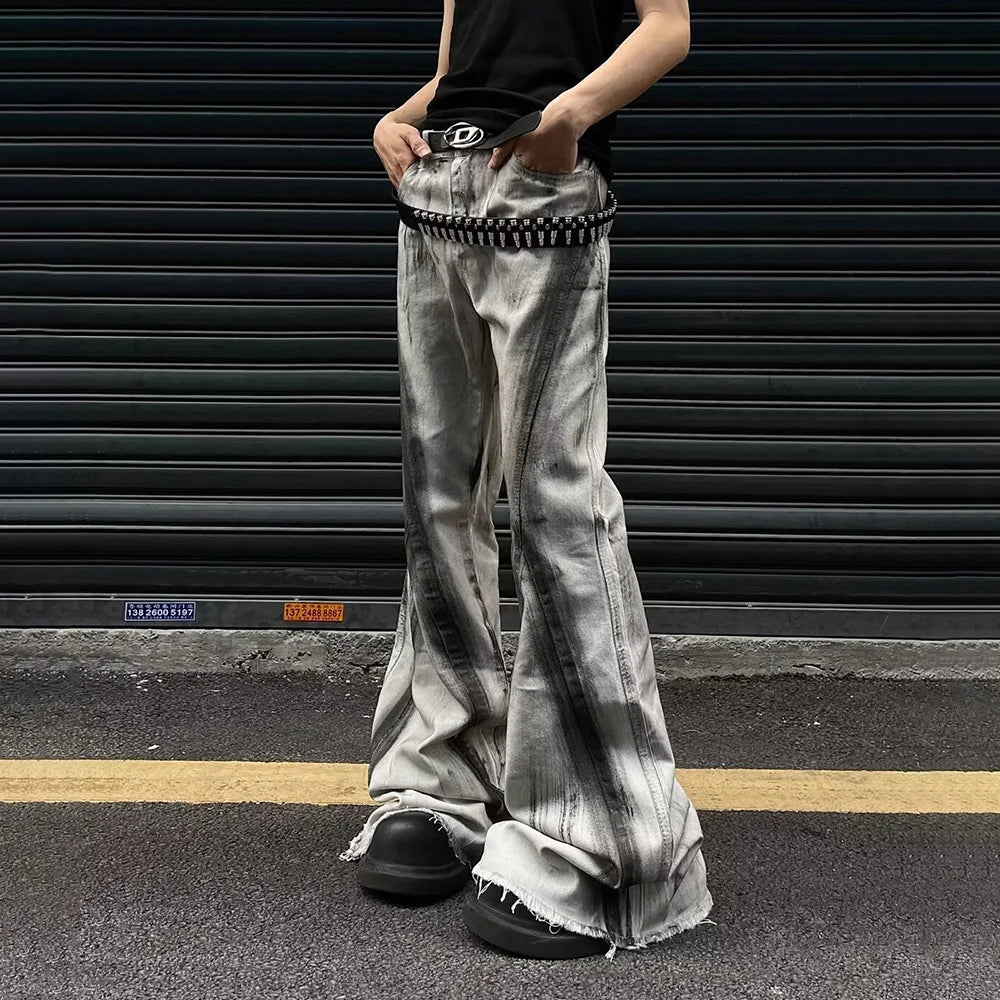 Retro Gradient Flared Denim Trousers Jeans
