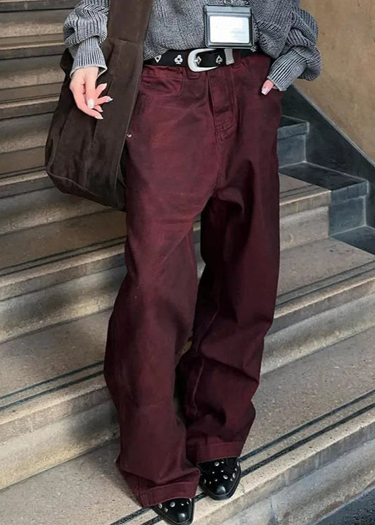 Burgundy Vintage High Waist Denim Jeans