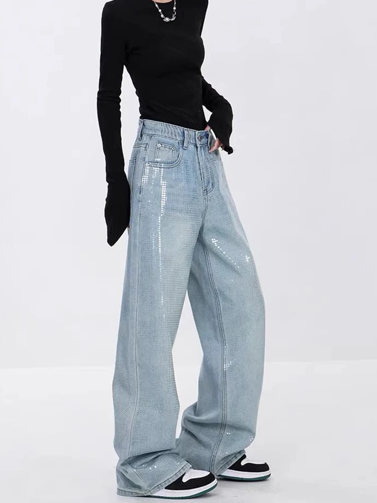 Sequin High Waist Wide Leg Jeans