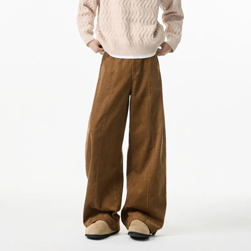 Beige Oversized Straight Corduroy Pants