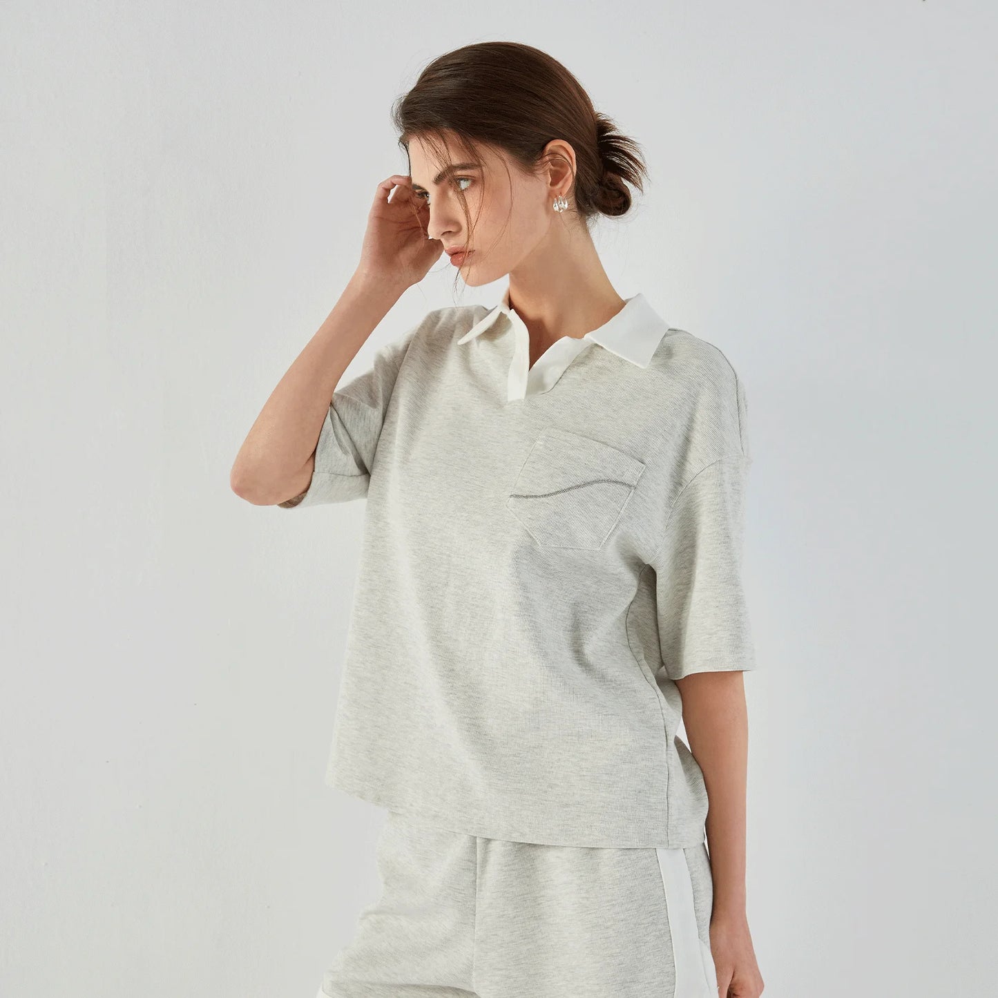 Soft Combed Cotton Lapel Women T-Shirt