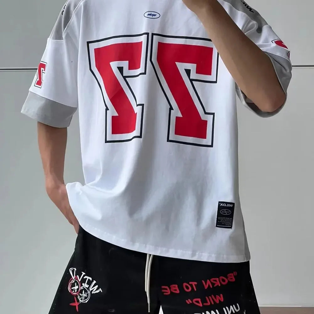 Contrast American Style Sport Jersey T-Shirt