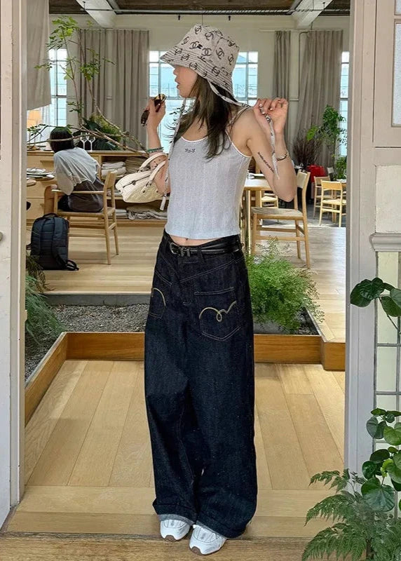 Retro High Waist Baggy Blue Jeans