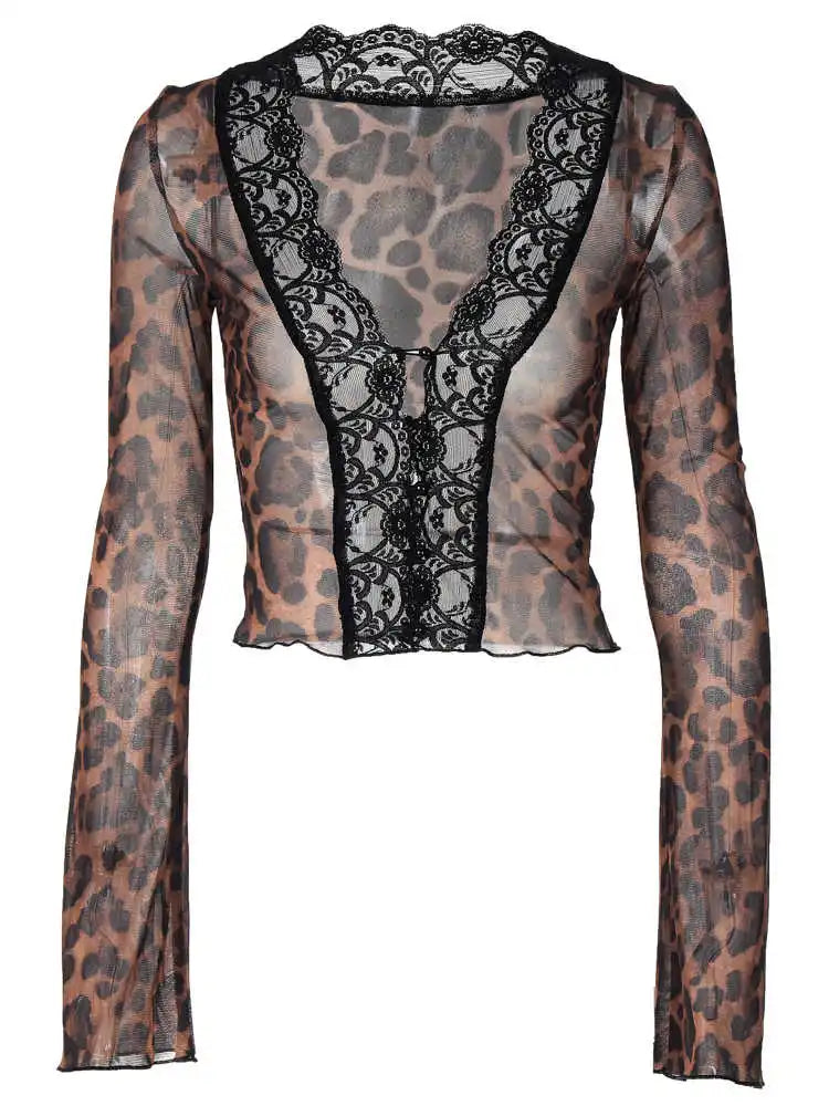 Leopard Lace Sexy Vintage Long T-Shirt