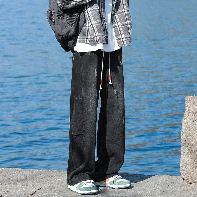 High Street Distressed Baggy Patchwork Jeans
