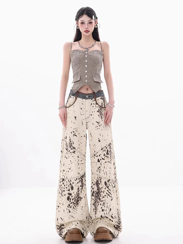 Leopard Print Retro Loose Straight Jeans