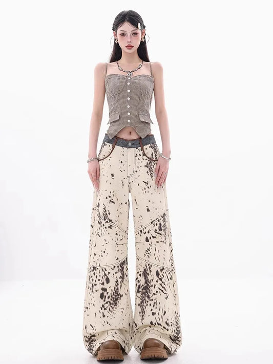 Leopard Print Retro Loose Straight Jeans
